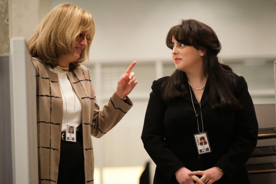 Sarah Paulson as Linda Tripp and Beanie Feldstein as Monica Lewinsky in “Impeachment.” - Credit: Courtesy of FX