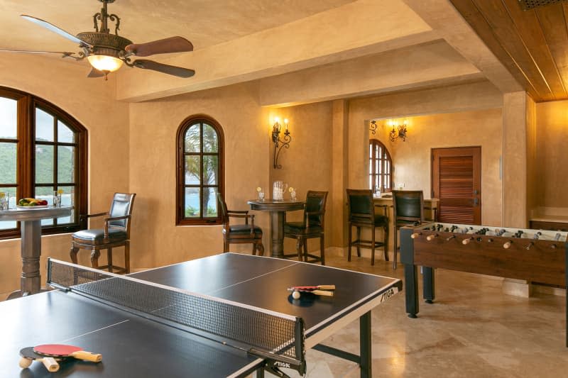 Room with dining and ping pong, foosball at Villa Cin Cin in St. John, US Virgin Islands