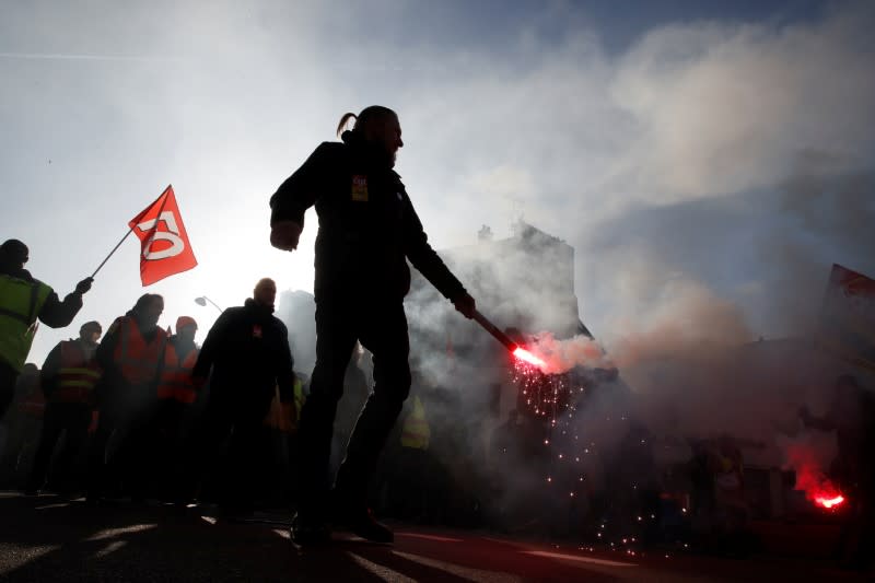 Striking workers demonstrate in Versailles as France faces its 47th day of strikes