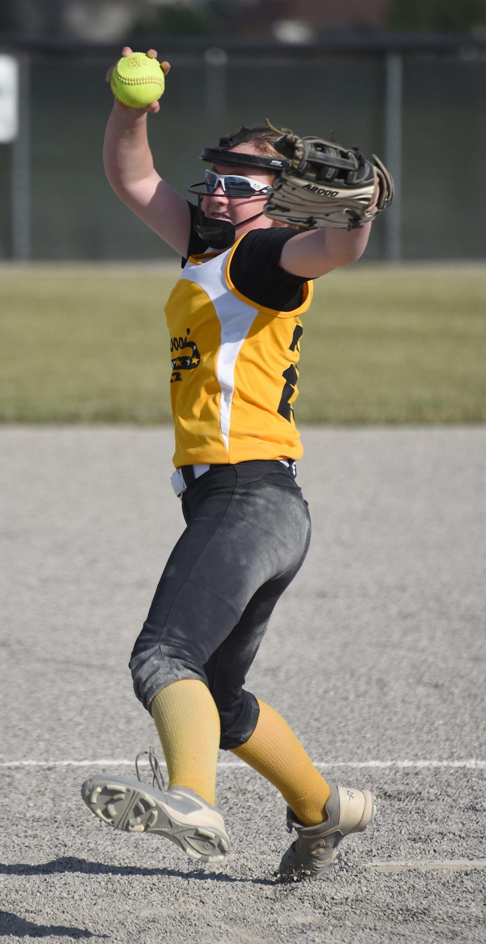 Pitcher Braelyn Runyon of South Rockwood winds up to pitch against Ida Tuesday, July 12, 2022 in the Monroe County Fair Tournament.