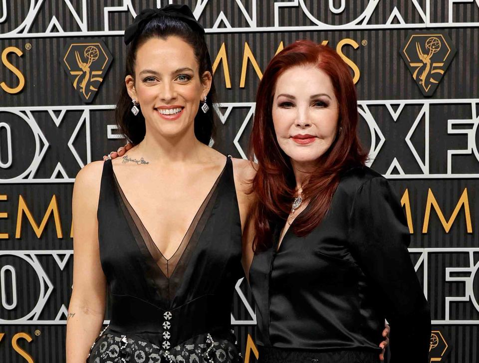 <p>Frazer Harrison/Getty</p> Riley Keough (left) and Priscilla Presley in Los Angeles in January 2024