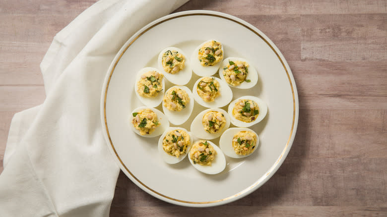 deviled eggs served on table