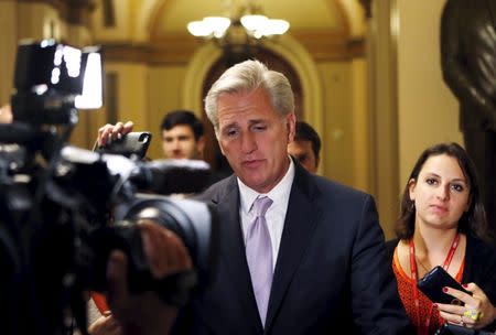 House Majority Leader Kevin McCarthy (R-CA) leaves after a meeting with Rep. Paul Ryan on Capitol Hill in Washington October 21, 2015. REUTERS/Yuri Gripas