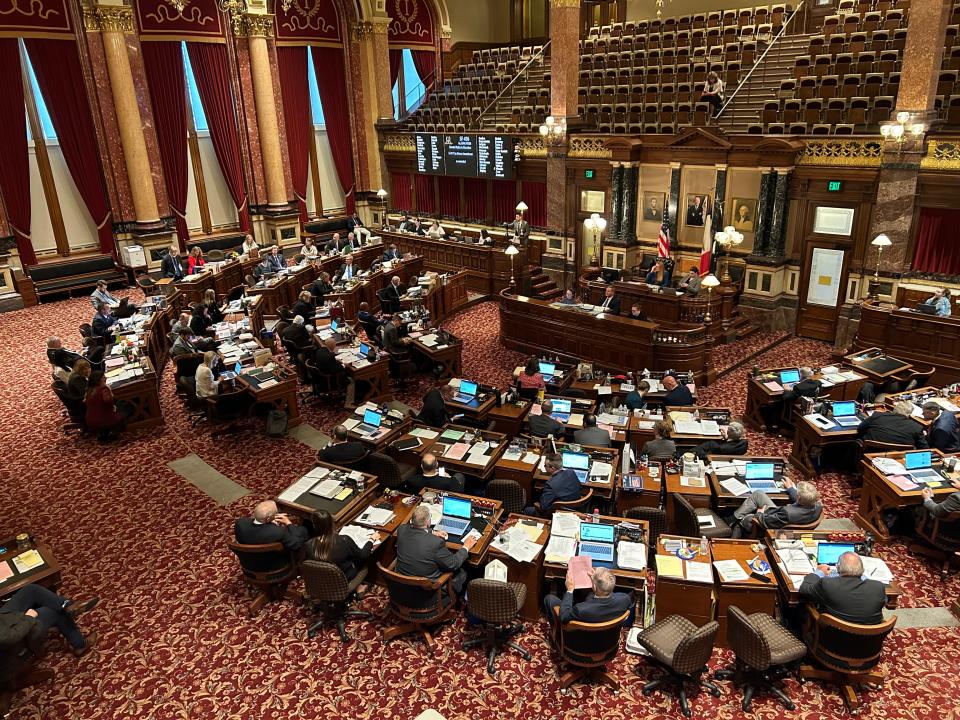 The Iowa Senate debates a broad education bill on April 19, 2023.