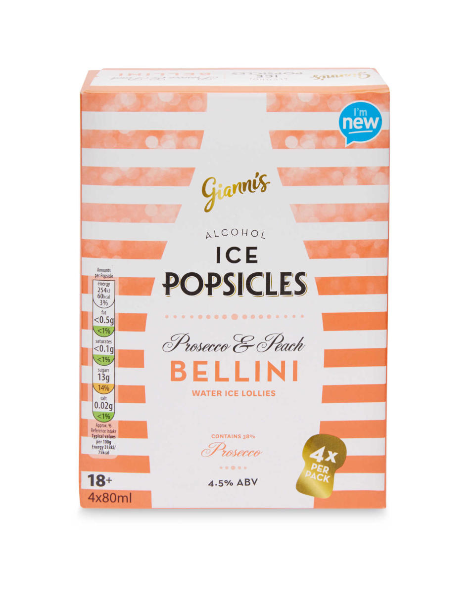 <p>Gianni’s alcoholic prosecco and peach popsicles, £2.99 for four </p>