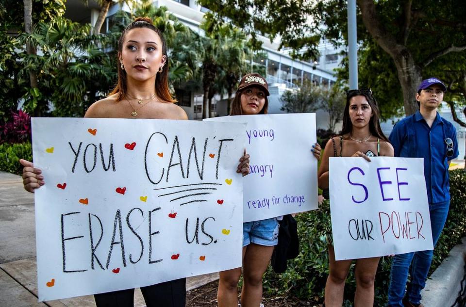 Brooklyn Webb joined a group of students in support of the Walking Out to Learn! rally in Miami Beach on Friday, April 21, 2023 to protest against the latest anti-LGBTQ+ educational policies implemented by the State of Florida.