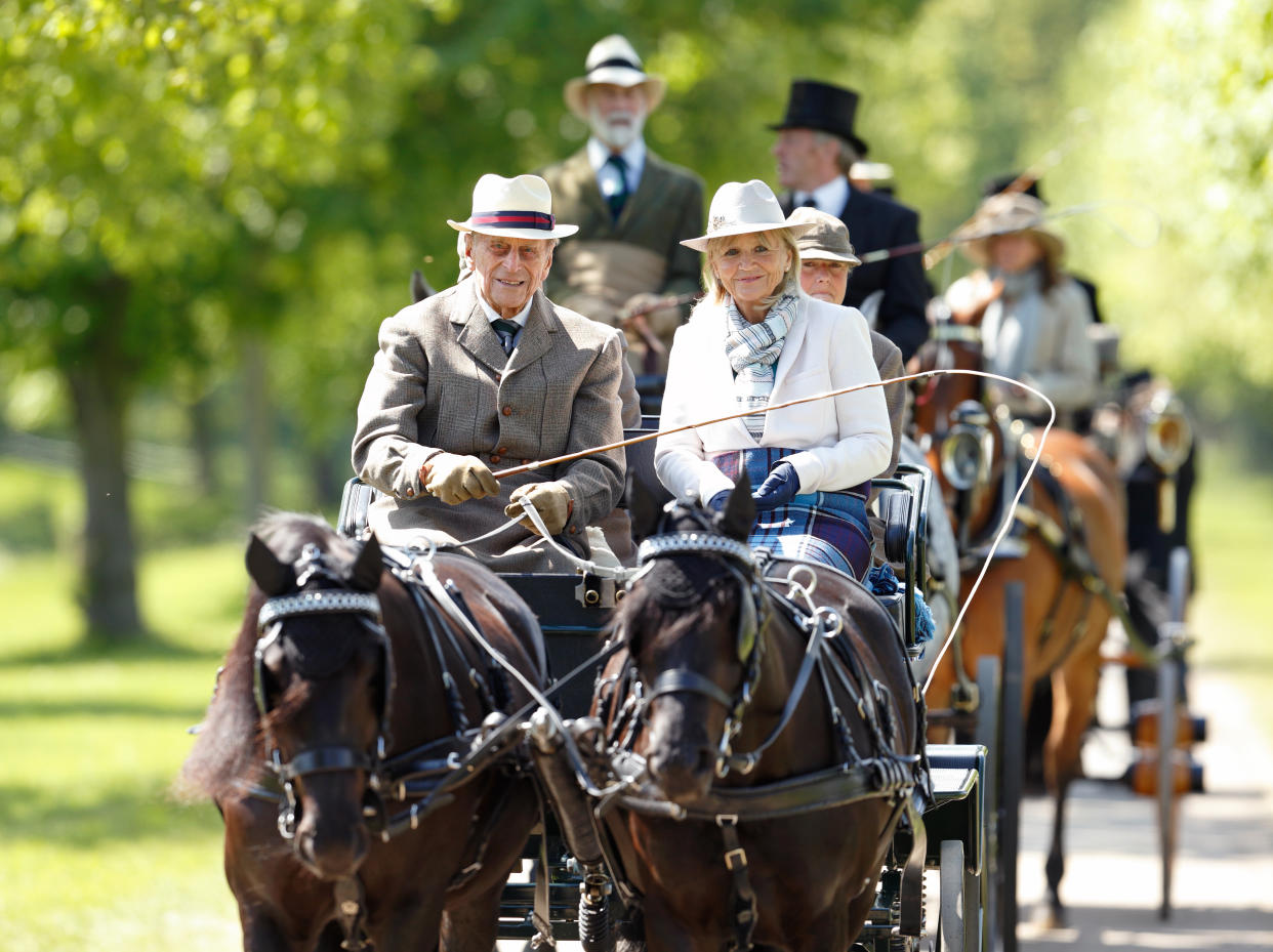 WINDSOR, UNITED KINGDOM - MAY 15: (EMBARGOED FOR PUBLICATION IN UK NEWSPAPERS UNTIL 48 HOURS AFTER CREATE DATE AND TIME) Prince Philip, Duke of Edinburgh carriage driving as he takes part in the Champagne Laurent-Perrier meet of the British Driving Society on day 5 of the Royal Windsor Horse Show in Home Park on May 15, 2016 in Windsor, England. (Photo by Max Mumby/Indigo/Getty Images)