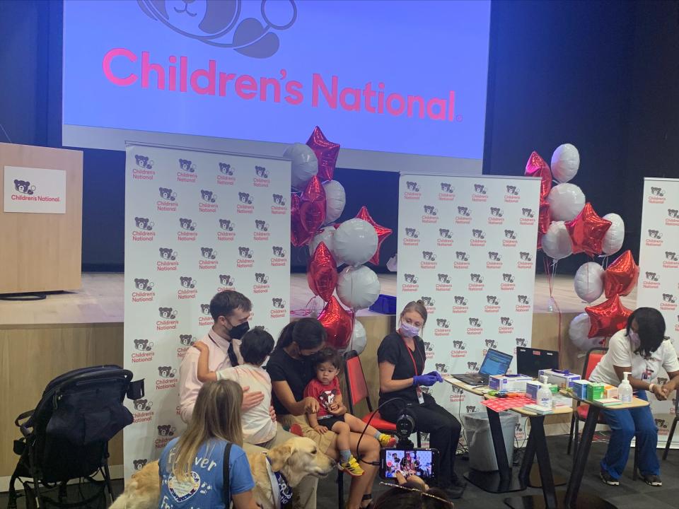 James Damon, 35, and Eunkyoung Kim, 34, brought their sons, Junsoo, 4, and Sooha, 1, to the Children's National research campus to get vaccinated on June 21.