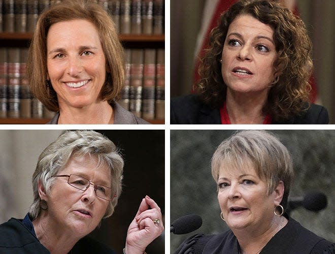 (Clockwise from upper left) The four liberal justices of the Wisconsin Supreme Court: Jill Karofsky, Rebecca Dallet, Janet Janet Protasiewicz and Ann Walsh Bradley.