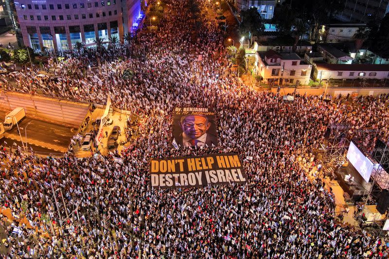 Demonstration against Israeli PM Netanyahu and judicial overhaul in Tel Aviv