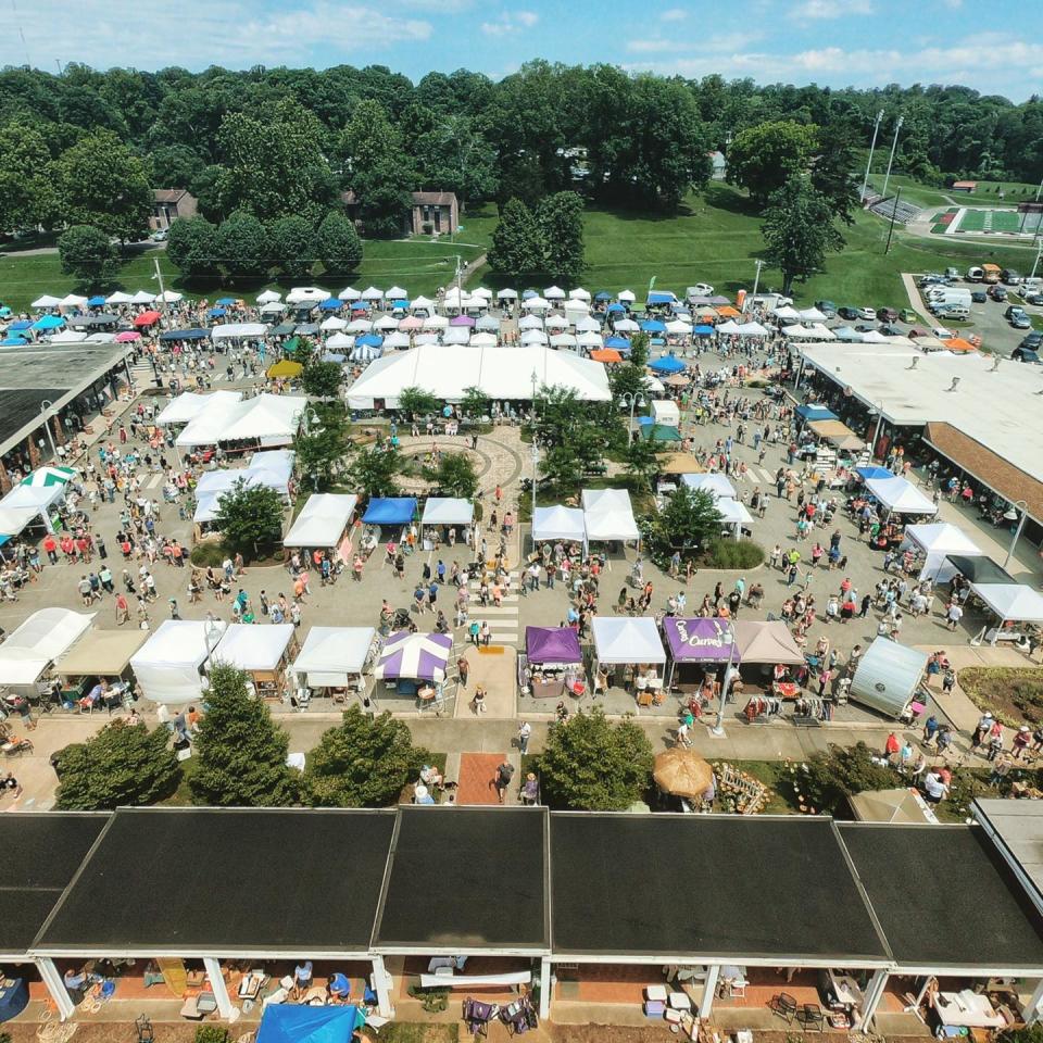 This overhead shot show's a previous year's Lavender Festival at Market Square.