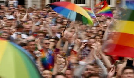 People react as Ireland voted in favour of allowing same-sex marriage in a historic referendum, in Dublin May 23, 2015. REUTERS/Cathal McNaughton