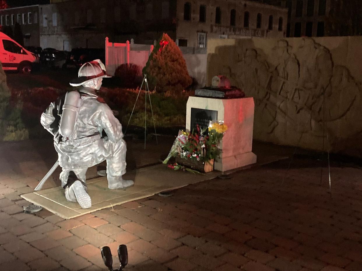 The Firefighter's Memorial outside the Franklin Street Fire Station was at the center of the ceremony Saturday.