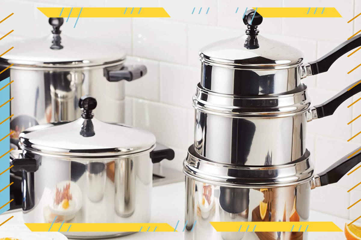 Farberware Classic Series Stainless Steel 2-Quart Covered Saucepan with Double Boiler Insert