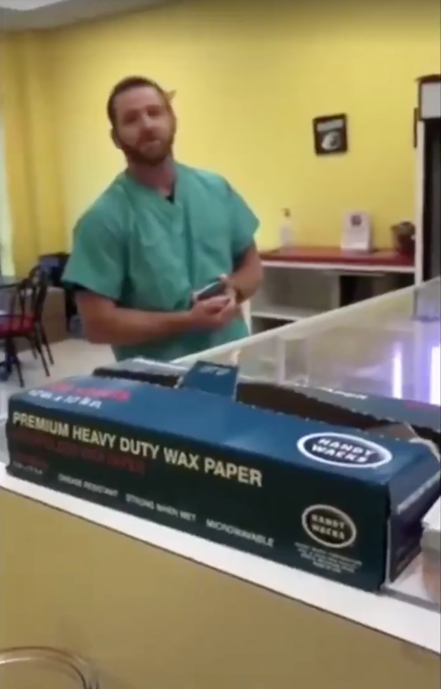 A viral video of a hospital employee at Mississippi Baptist Medical Center using the N-word to address a Donut Palace employee has resulted in his dismissal. (Screenshot: Twitter/Shaun King)