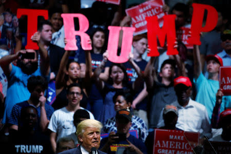 Republican presidential nominee Donald Trump speaks during a campaign rally in Austin, Texas, U.S., August 23, 2016. REUTERS/Carlo Allegri