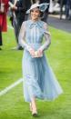 <p><a href="https://www.townandcountrymag.com/style/fashion-trends/a28072096/kate-middleton-elie-saab-blue-dress-royal-ascot-day-1-2019/" rel="nofollow noopener" target="_blank" data-ylk="slk:Kate chose an Elie Saab dress and matching pale blue hat for the first day of Royal Ascot;elm:context_link;itc:0;sec:content-canvas" class="link ">Kate chose an Elie Saab dress and matching pale blue hat for the first day of Royal Ascot</a>. Silver heels and a metallic clutch finished off the look.</p>
