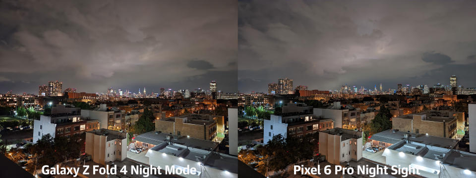 <p>At night, the Pixel 6 Pro's photo looks sharper, particularly on the buildings in the distance, which gives it an edge in low light cityscapes. </p>
