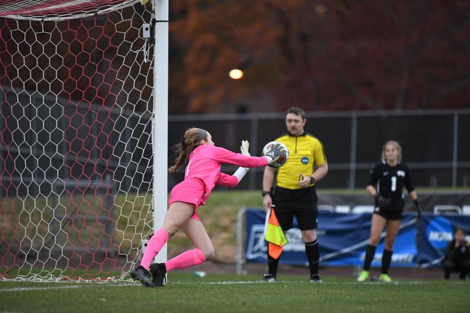 Meagan McClelland stops a TCU shot in the shootout