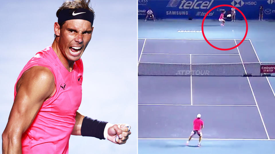 Rafael Nadal, pictured here hitting an insane winner in Mexico.