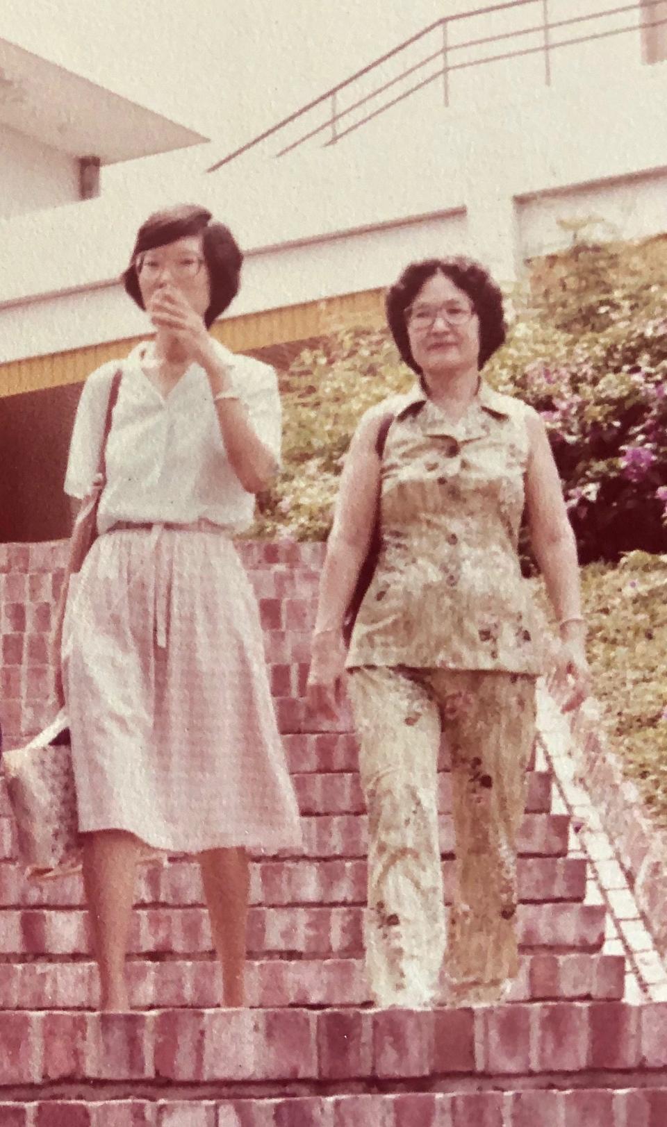 Trixie Chua's grandmother (left) wearing a samfu