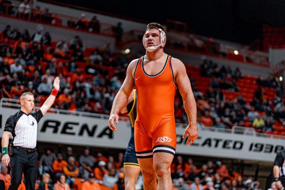 Oklahoma State wrestler Konner Doucet defeated Northern Colorado's Xavier Doolin by a 2-0 decision on Jan. 20 in Stillwater.