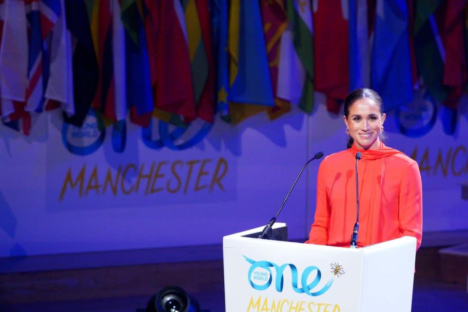 The Duchess of Sussex speaking at the One Young World 2022 Manchester Summit at Bridgewater Hall, Manchester (Peter Byrne/PA) (PA Wire)