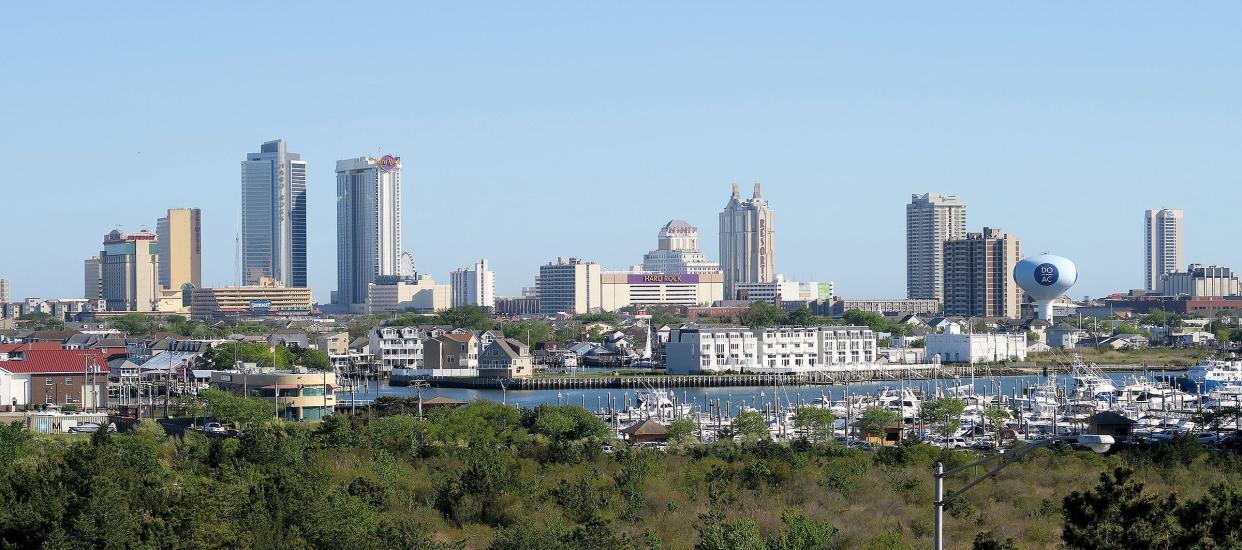 The north end of the Atlantic City, NJ,  skyline is shown from the top level of the Harrah's parking garage Friday, May 14, 2021.  