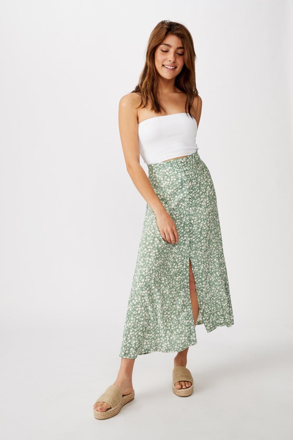 The Summer Button Midi Skirt is now just $27. Photo: Cotton On