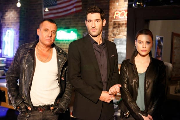 Tom Sizemore, Tom Ellis and Lauren German in the "Lucifer" episode "Favorite Son"<p>FOX Image Collection via Getty Images</p>