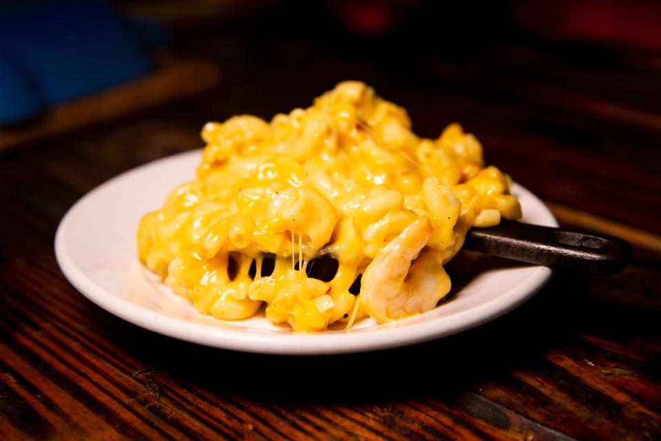 The Muddy Water Mac & Cheese at Chef Tam's Underground Cafe in Memphis, Tenn., on Saturday, November 11, 2023. The dish is a decadent mac-n-cheese made with a blend of five different cheeses and loaded with shrimp and crawfish.