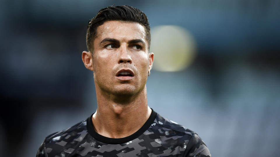 ALLIANZ STADIUM, TURIN, ITALY - 2021/08/14: Cristiano Ronaldo of Juventus FC looks on during warmup prior to the friendly football match between Juventus FC and Atalanta BC. Juventus FC won 3-1 over Atalanta BC. (Photo by Nicolò Campo/LightRocket via Getty Images)