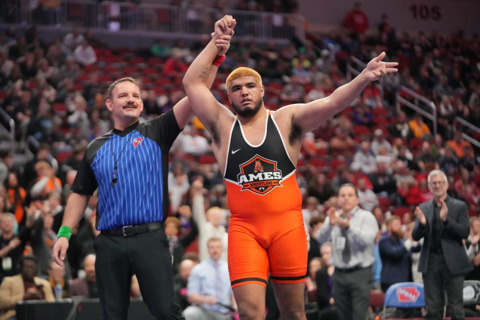 Ames' Daniel Herrera wins the 3A-285 final Saturday, Feb. 17, 2024, at Wells Fargo Arena.