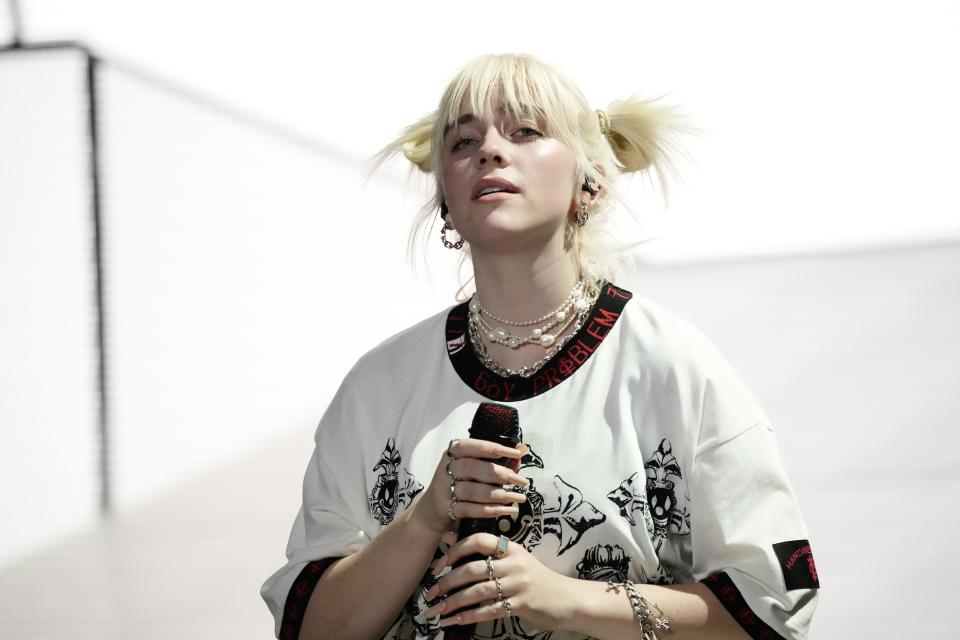 LAS VEGAS, NEVADA - SEPTEMBER 19: Billie Eilish performs onstage during the 2021 Life Is Beautiful Music & Art Festival on September 19 2021 in Las Vegas, Nevada. (Photo by Jeff Kravitz/FilmMagic for Life is Beautiful Music & Art Festival)