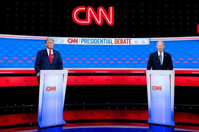 <p>Eva Marie Uzcategui/Bloomberg via Getty</p> Donald Trump and Joe Biden at the rough first presidential debate of the 2024 election cycle