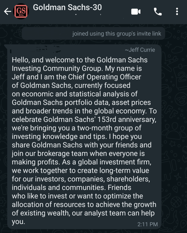 Crooks pose as Goldman Sachs bankers on WhatsApp to promote dodgy crypto  schemes