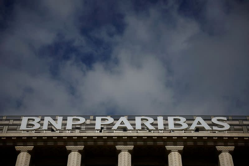 FILE PHOTO: Logo of BNP Paribas on a bank building in Paris