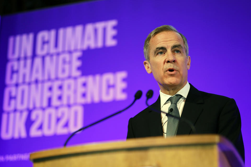 Central banks around the world, including the Bank of England, are pressing the banks they regulate to incorporate climate change among the risks to their portfolios. Here, former Bank of England Gov. Mark Carney talks at a United Nations climate change conference earlier this year. 