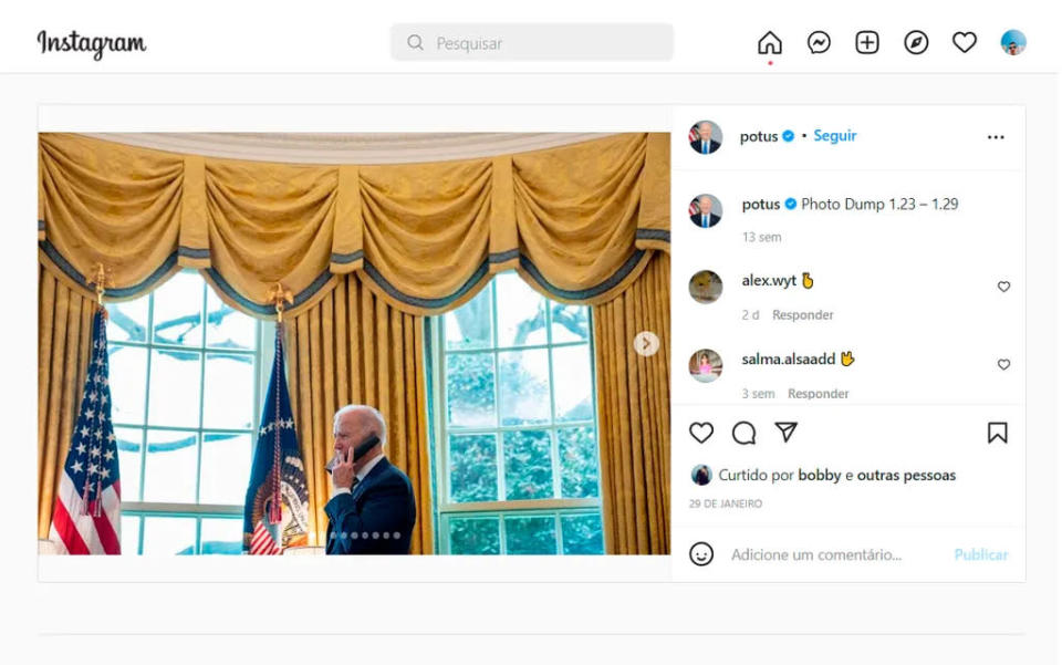 Exemplo de Photo Dump no perfil oficial do presidente dos Estados Unidos da América no Instagram(Captura de tela: André Magalhães)