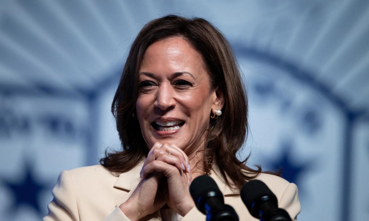<span>Kamala Harris at a sorority event in Indiana on Wednesday.</span><span>Photograph: Brendan Smialowski/AFP/Getty Images</span>