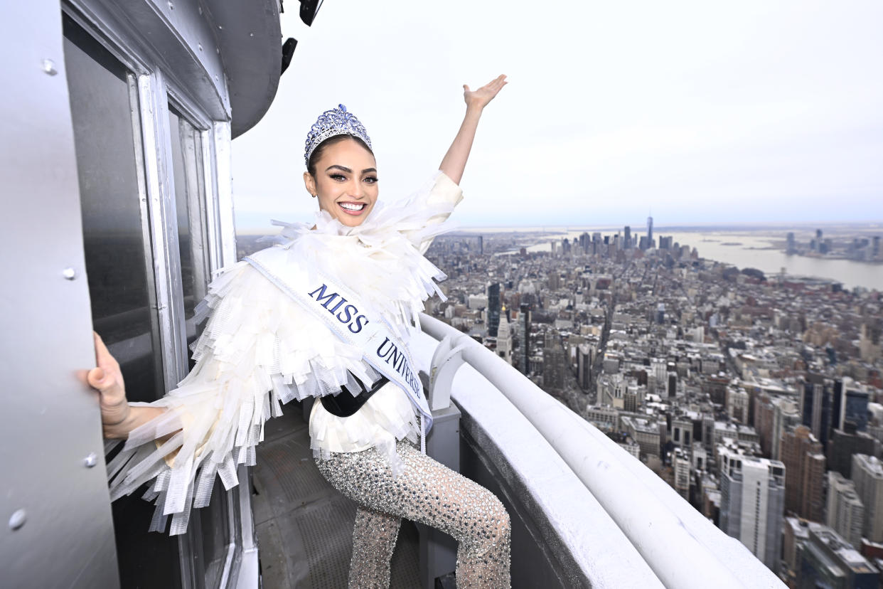 NEW YORK, NEW YORK - JANUARY 17: Miss Universe 2022 R'Bonney Gabriel visits The Empire State Building on January 17, 2023 in New York City. (Photo by Roy Rochlin/Getty Images for Empire State Realty Trust)