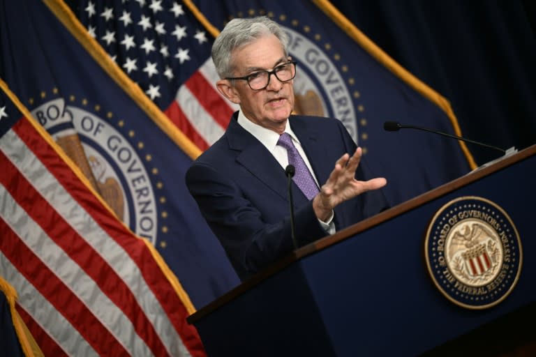 Le président de la Fed Jerome Powell lors d'une conférence de presse à Washington le 12 juin 2024 (Brendan SMIALOWSKI)