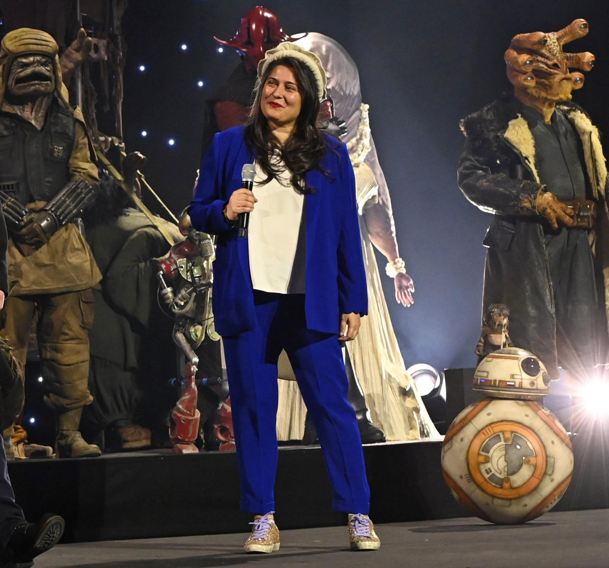 Sharmeen Obaid-Chinoy during the studio panel at Star Wars Celebration 2023 in London on April 7, 2023. (Kate Green / Getty Images)