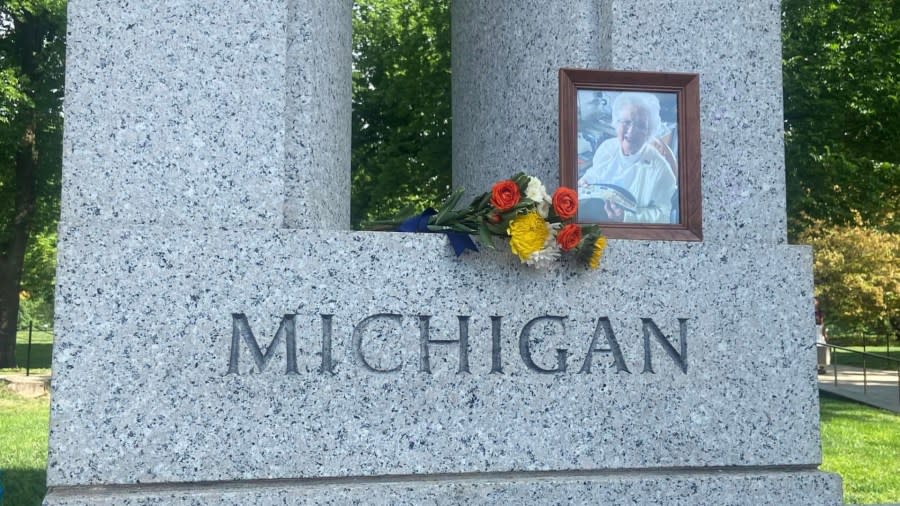 The Mid-Michigan Honor Flight brought a photo of 106-year-old World War II veteran Irene Hosking to the World War II Memorial in Washington, D.C., because Hosking did not feel up to going on the trip. (May 8, 2024)
