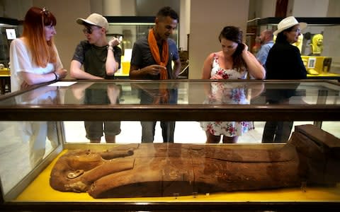 Egypt has put on display ancient artifacts recently retrieved from Italy that authorities said were likely smuggled out of the country - Credit: AP Photo/Amr Nabil