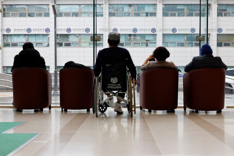 A patient sits on a wheel chair at Severance Hospital in Seoul