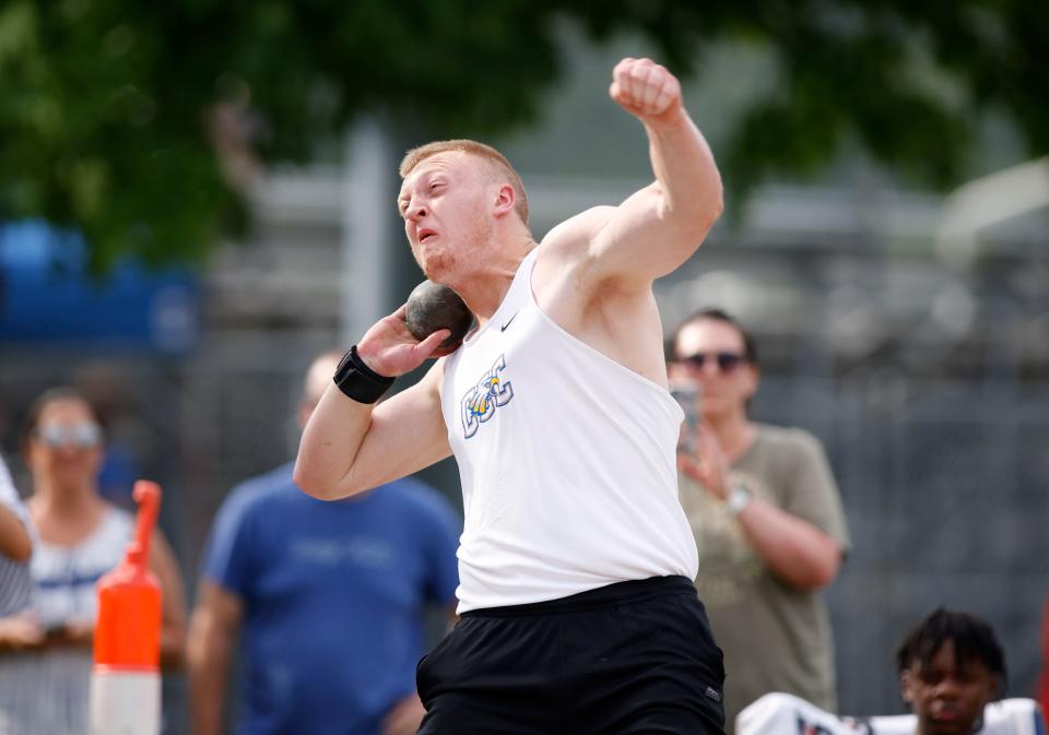 Carson City-Crystal's Zane Forist throws the shot put, Tuesday, May 31, 2022, during the Honor Roll Track Meet at Waverly High School.