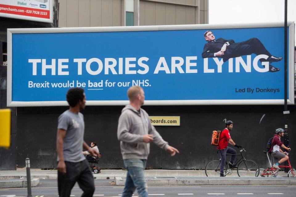 A Jacob Rees Mogg billboard in London, September.