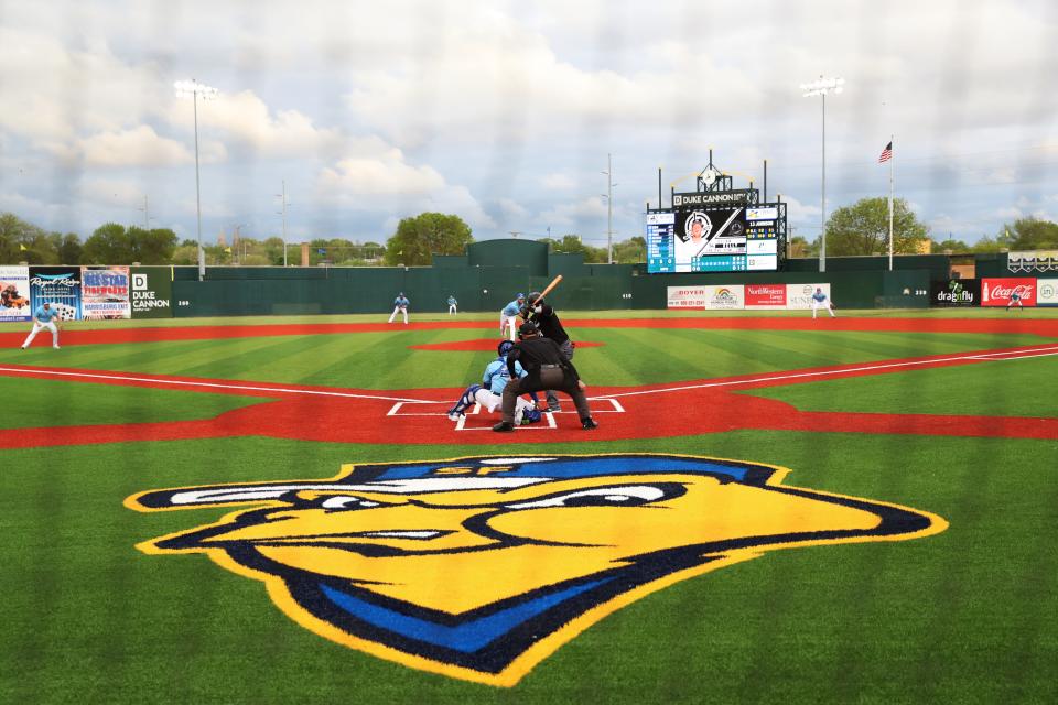 Pitcher Christian Johnson (13) delivers a throw home during The Sioux Falls Canaries home opener was on Friday May 20th, 2022, at Sioux Falls Stadium against the Milwaukee Milkman.  The Milkman took game 1 of the series 11-8.