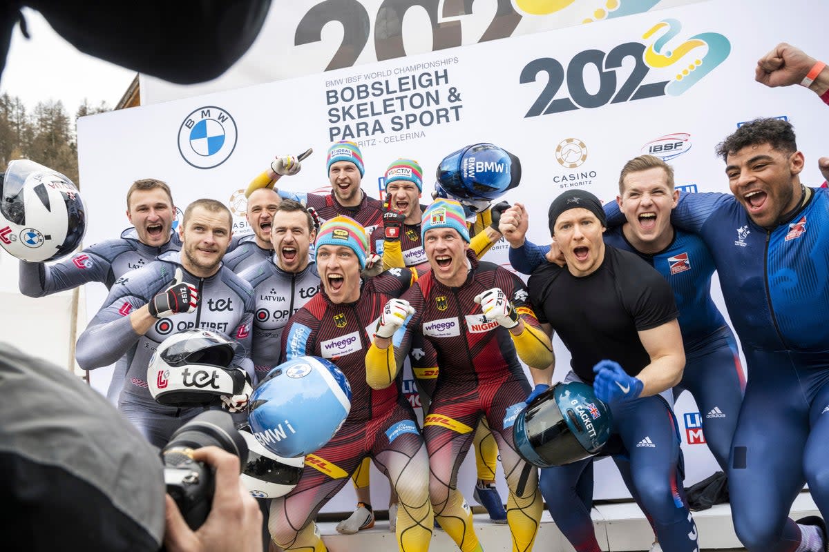 GB’s four-man bobsleigh team took silver at the World Championship in St Moritz  (AP)